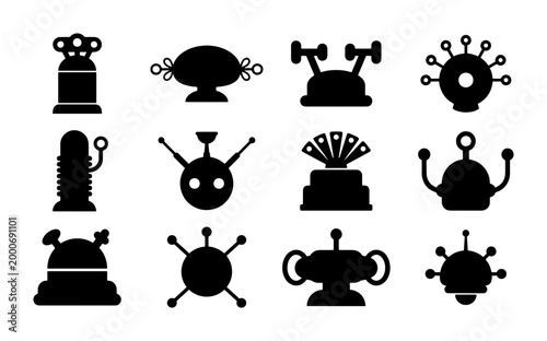 Canvastavla Retro robot head icons set, vintage science fiction droid silhouettes, 12 futuri