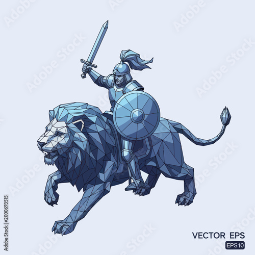 Фотография Knight Riding Lion Vector Illustration.
