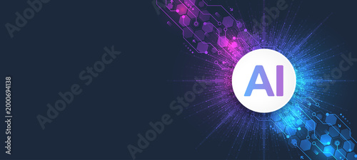 AI Banner Concept In The Digital Style. Generative Ideas Design Element For Internet Technology. Futuristic Technology Concept Artificial Intelligence.