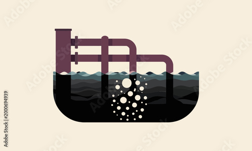 Industrial pipes discharging waste into water vector illustration