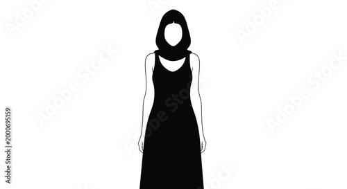 woman silhouette wearing long dress with straight hair on white background high quality professional detailed modern elegant stylish clean crisp