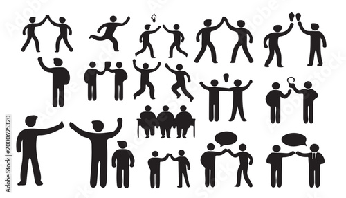 People Stick Figures Collection with Actions and Human Icons Set