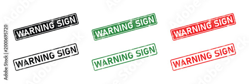 warning sign rubber stamp label for alert notice danger grunge black green red vector set