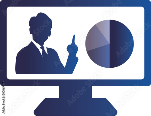 オンライン会議でデータ分析を行う経営者のビジネスイメージ、DX推進・プレゼンテーション・経営判断・業績改善のコンセプト素材