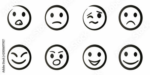 Tableau sur toile hand drawn circular icons showing various facial expressions on white background