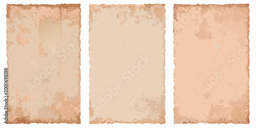 three beige textured sheets with different wear patterns on white background high quality professional detailed