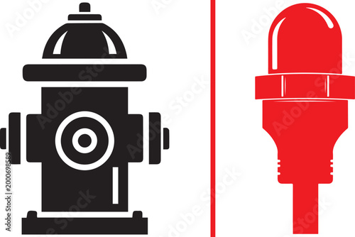 Fire hydrant and emergency siren light vector icons isolated on white background