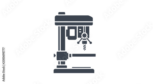 Drill Press Machine Icon, Industrial Equipment, Workshop Tool, Vector Illustration