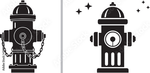 Set of black fire hydrant icons and flat vector illustrations isolated on white background