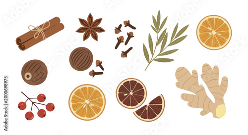 Aromatic Spices and Dried Fruits for Festive Holiday Season Decorations.