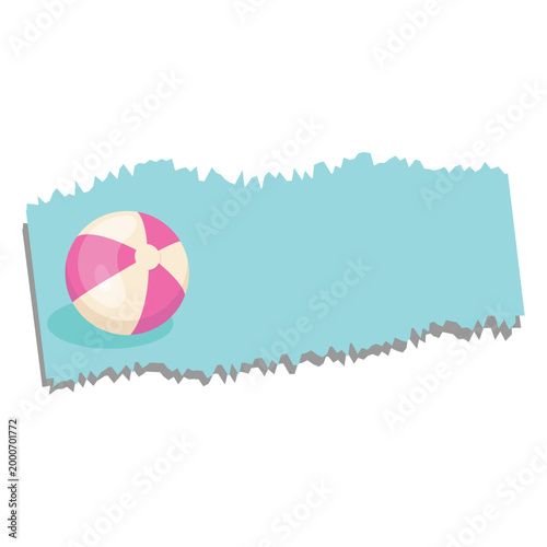 Inflatable beach ball on blue torn paper. Minimalist summer banner template. Vector illustration for diaries, planners, checklists, notepads, cards, and social media.