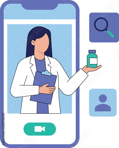 Telemedicine Online Doctor Consultation Vector, Healthcare App Video Call with Medical Advice Concept