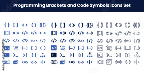 Programming brackets and code symbols icons set