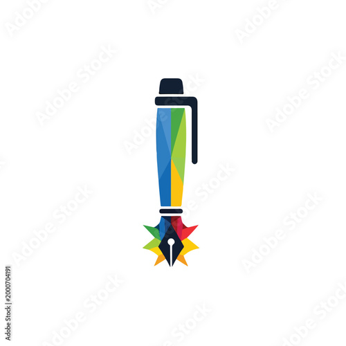 A colorful pen with a starburst nib