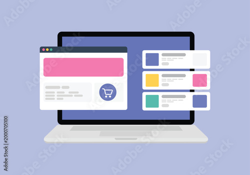 E Commerce Website UI Vector, Online Shopping Dashboard with Product Listing and Cart Interface