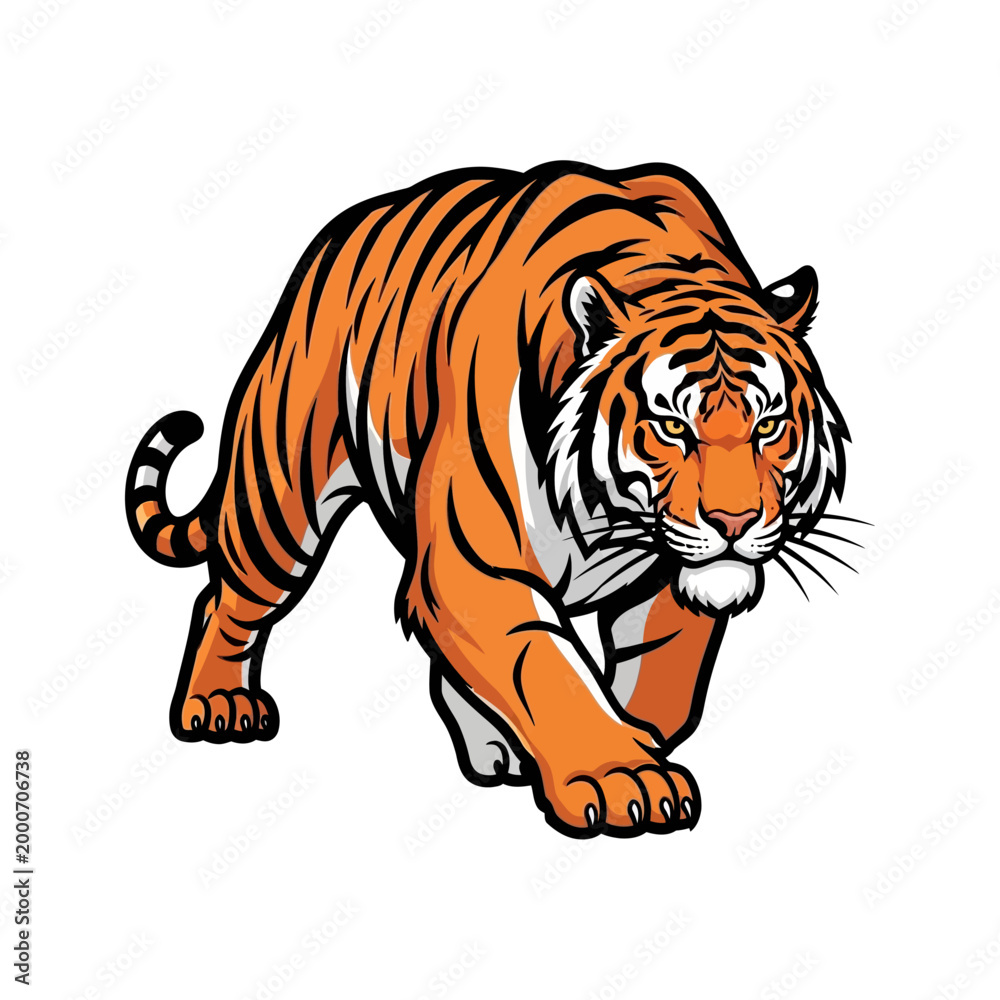 Obraz premium Angry Bengal Tiger Prowling Forward Vector Illustration Mascot