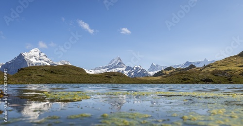 Reflection in Bachalpsee, snow-covered Eiger North Face, Eiger, Mönch, Jungfrau, Großes Fiescherhorn, Grindelwald, Switzerland