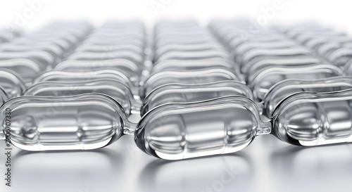 Close-up of Clear Transparent Capsules in Rows: Medical and Scientific Background