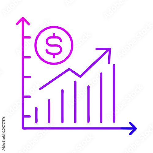 Financial growth chart with dollar symbol in purple gradient style  