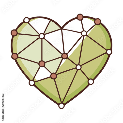 Geometric heart shape with green shading and connected dots  