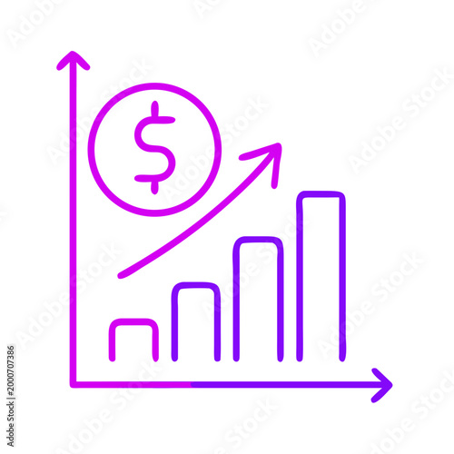 Financial growth chart with dollar symbol in modern line art style  