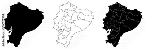 Ecuador vector map in white background.Ecuador political map. High detailed. Solid simple style.Ecuador map silhouette linear and black illustration. Black and white. Vector editable