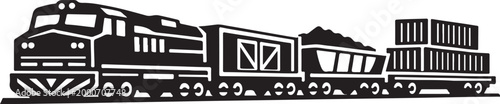 Freight train icon vector with railway cargo transport locomotive and logistics shipping concept design use.