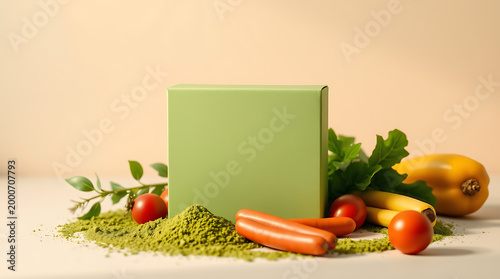 Modern Minimal Product Box with Vegetables – Organic Packaging and Healthy Lifestyle Concept