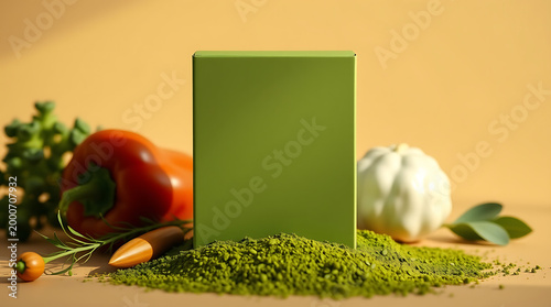 Eco Friendly Product Mockup with Green Box and Fresh Produce – Organic Branding Concept