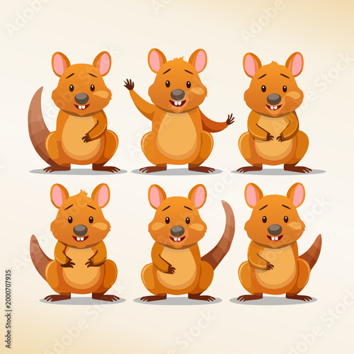 Six cartoon kangaroos in various poses.