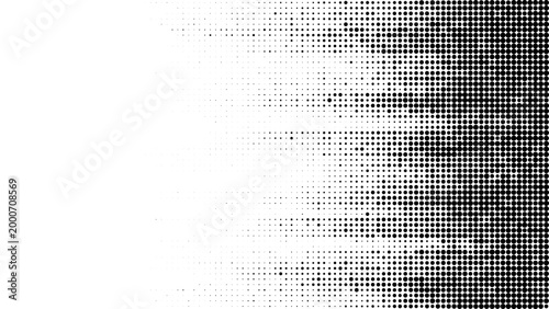 Abstract Halftone dots Pattern Background with Horizontal Glitch Effect. Speed Motion Texture, Vanishing Point Grid, Digital Glitch Halftone Effect