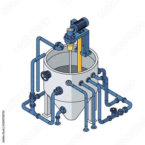 Photos Industrial Mixing Tank with Agitator and Piping System Illustration