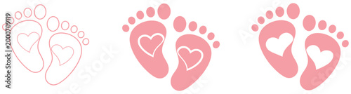 Heart symbol with child’s barefoot footprint of a girl, illustration icon set, love and care concept, childhood and protection symbols, modern vector design for parenting, healthcare, and emotional su