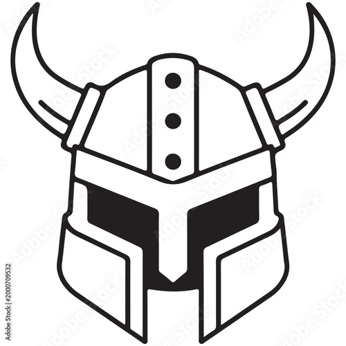 Minimalist viking helmet with horns vector illustration line art isolated on white background