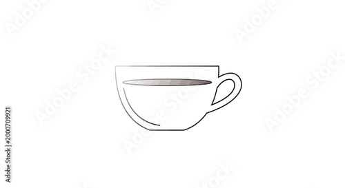 Minimalist monochrome illustration of a coffee cup with a handle and fluid content