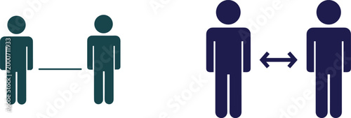 Illustration of social distancing symbols showing two people maintaining distance for health and safety awareness on white background.