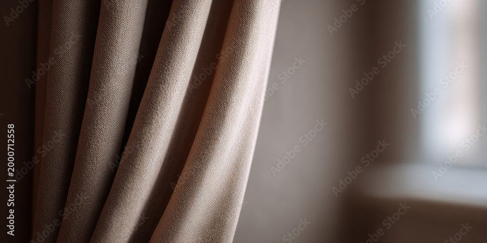 Obraz premium Close-up of beige fabric curtain folds