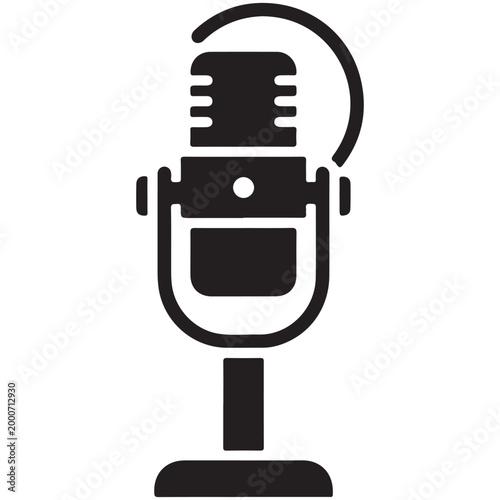 Vintage retro microphone icon on a stand flat vector illustration isolated on white background