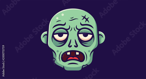 A green zombie head with a distressed expression
