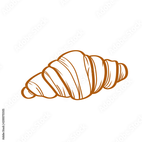 Croissant Brown Line Art Illustration PNG – Minimal Bakery Pastry Drawing