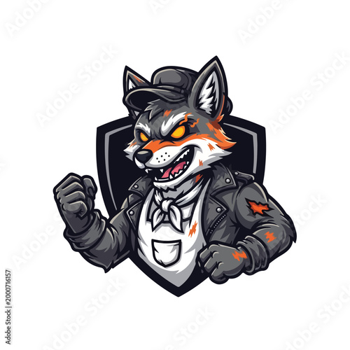 Aggressive Fox Mascot Wearing Leather Jacket