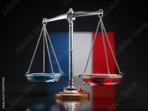 Scales of justice finding balance with france flag