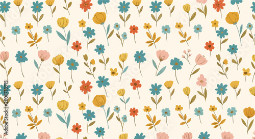 Pastel botanical wallpaper with scattered charming flowers
