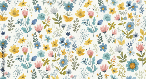 Dreamy flower pattern inspired by calm and peaceful garden scenes