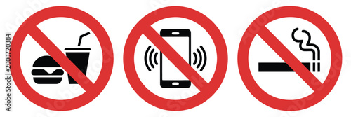 Cuadro en lienzo No eating and drinking icons, no mobile phone usage zone symbols, no smoking pro