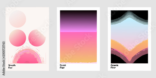 three abstract color gradient panels with smooth and crumpled effects high quality professional detailed modern