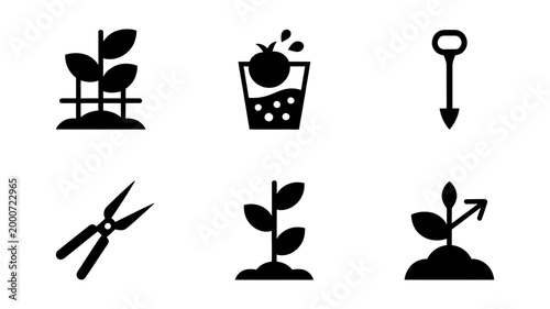 Gardening and farming icons set with gardening seedling watering vegetable agriculture horticulture