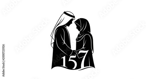 Silhouette of a couple in traditional attire, celebrating a special occasion with love and unity.