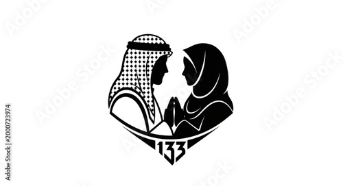 Silhouette of a couple in traditional attire, embracing love and unity.