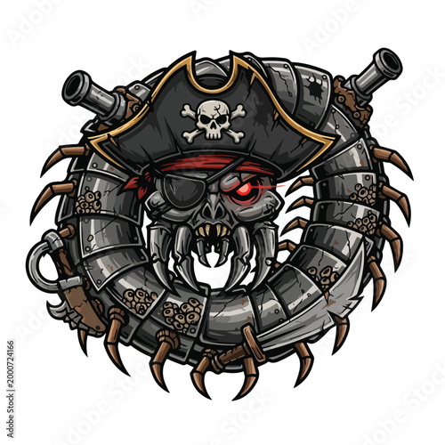 Pirate Skull with Metallic Kraken Ring